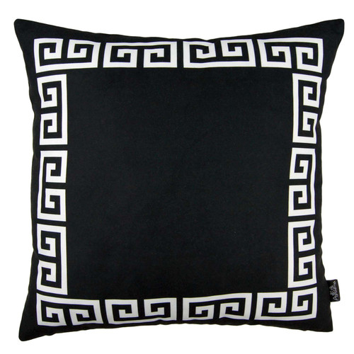 Homeroots Home Decor Black And White Greek Key Bordered Throw Pillow