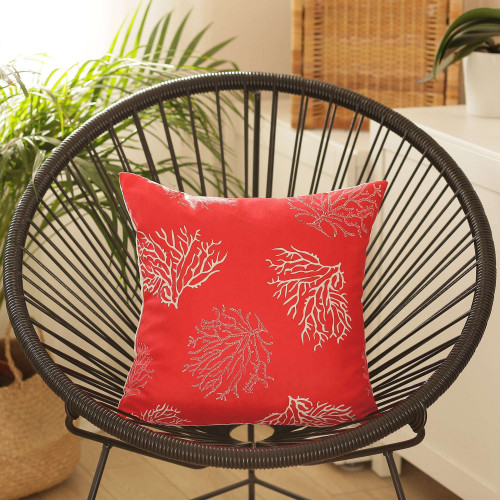 Homeroots Home Decor Red And Silver Coral Reef Decorative Throw Pillow, 18x18 Inches