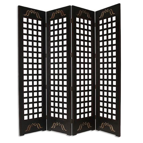 84" Brown Wood Folding Four Panel Screen Room Divider