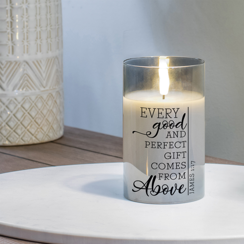LED Candle Every Good & Perfect 5in Grey