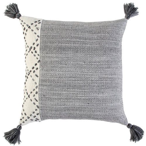 Homeroots Home Decor Ivory Gray Accent Stitch Color Block Throw Pillow, Ivory Gray, 20 x 20 Inches