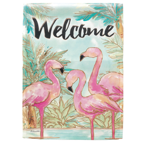 Welcome Flamingo Print Flag 