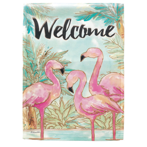 Welcome Flamingo Print Flag 