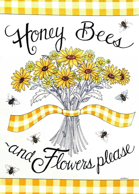 Flag Honey Bees Flowers Polyester 