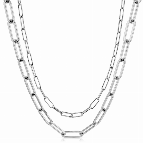 Silver Double Elongated & Large Elongated Link Chain Necklace