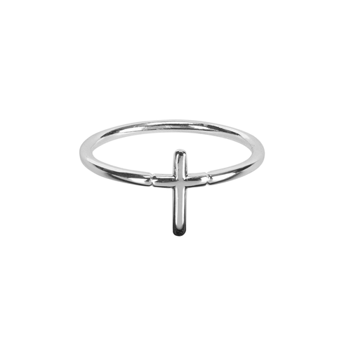 Ring Small Cross Silver Plated Size 6