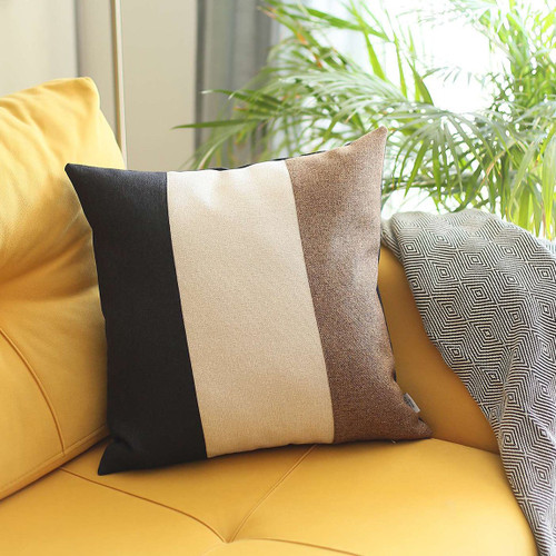 18" X 18" Black And Brown Geometric Zippered Handmade Polyester Throw Pillow Cover