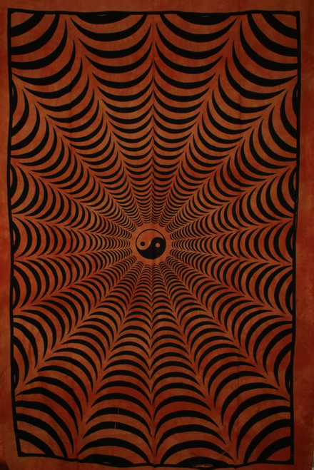 Saffron Trippy Yin Yang 3D Hand-loom Style Tapestry
