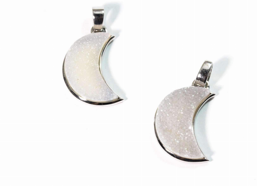 Druzy Chalcedony Moon Pendant