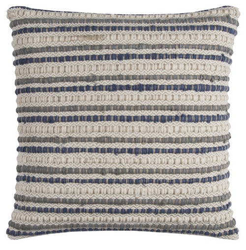 Homeroots Home Decor Blue Beige Nubby Texture Bands Throw Pillow, Blue Beige, 20 x 20 Inches