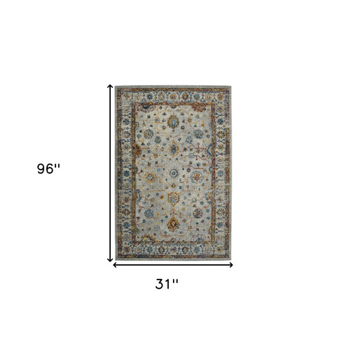 8' Orange and Ivory Floral Power Loom Runner Rug