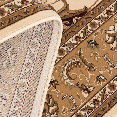5' Beige and Ivory Round Oriental Power Loom Area Rug