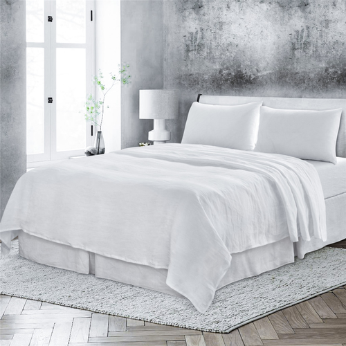 Four Piece White Linen Twin Sheet Set