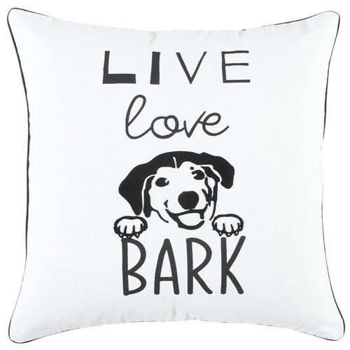 Homeroots Home Decor Black and White Live Love Bark Modern Throw Pillow, Black and White, 20 x 20 Inches