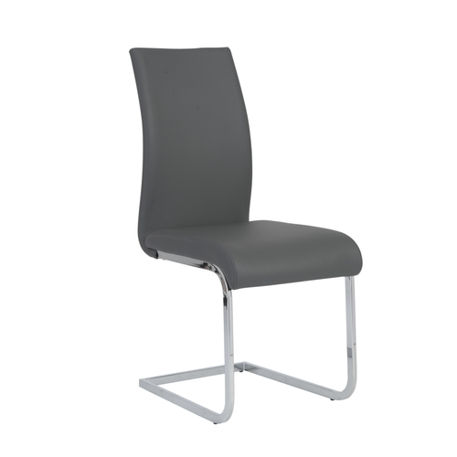 Set of Four Gray and Silver Upholstered Leather Dining Side Chairs