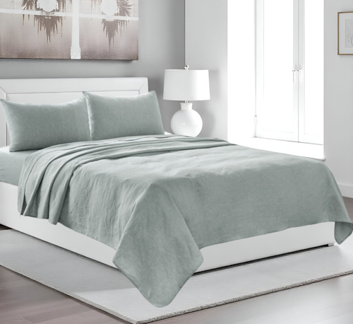 Four Piece Blue Linen Queen Sheet Set