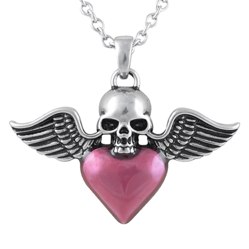 Winged Skull & Heart Necklace