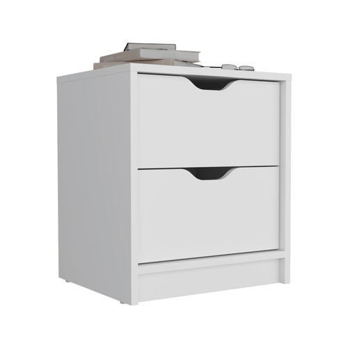 19" White Wood Two Drawer Nightstand