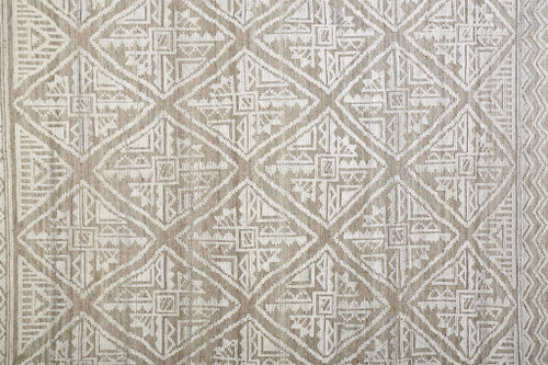12' X 15' Ivory Tan And Gray Geometric Hand Knotted Area Rug