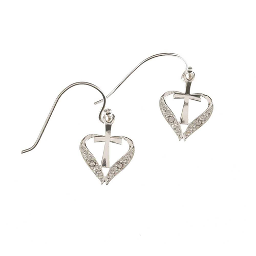 Silver Plated Open Heart Cross Earrings