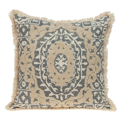 Homeroots Home Decor Boho Garland Beige and Gray Decorative Accent Pillow