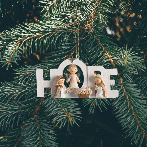 Ornament White Nativity Holy Family 2H