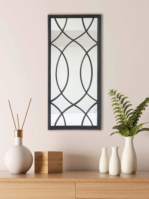 Metal Framed Windowpane Accent Wall Mirror|Rectangle Decorative Mirror|Farmhouse Style Wall Decor for Living Room- Bedroom- Dining Room or Entryway| Antique Black|27.75" H