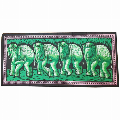 Matriarch Elephant Herd Horizontal Wall Banner Batik Table Runner Decor
