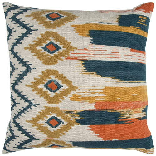 Homeroots Home Decor Blue Mustard Ikat Pattern Throw Pillow, Blue and Mustard, 20 x 20 Inches