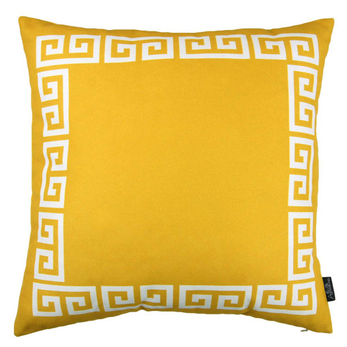 Homeroots Home Decor Yellow And White Greek Key Bordered Throw Pillow