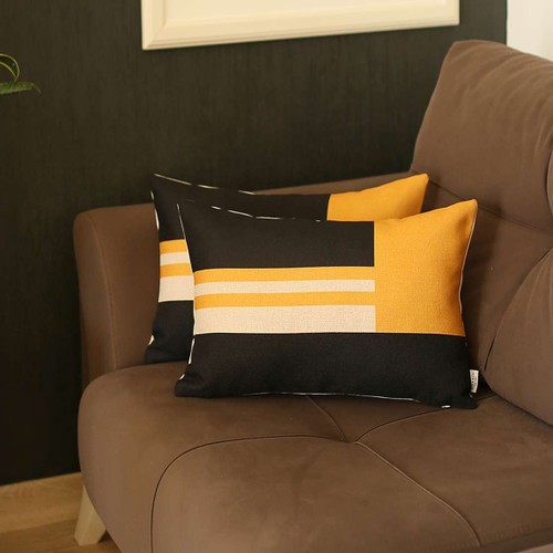 Homeroots Home Decor Set Of 2 Yellow Geometric Lumbar Pillow Covers 12 X 20 Inches