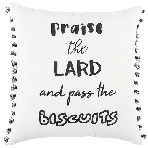 Homeroots Home Decor Black and White Praise The Lard Tasseled Throw Pillow, Black and White, 20 x 20 Inches