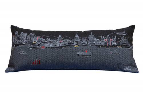 Homeroots Home Decor Los Angeles Nighttime Skyline Lumbar Decorative Pillow, Black, 35 Inches