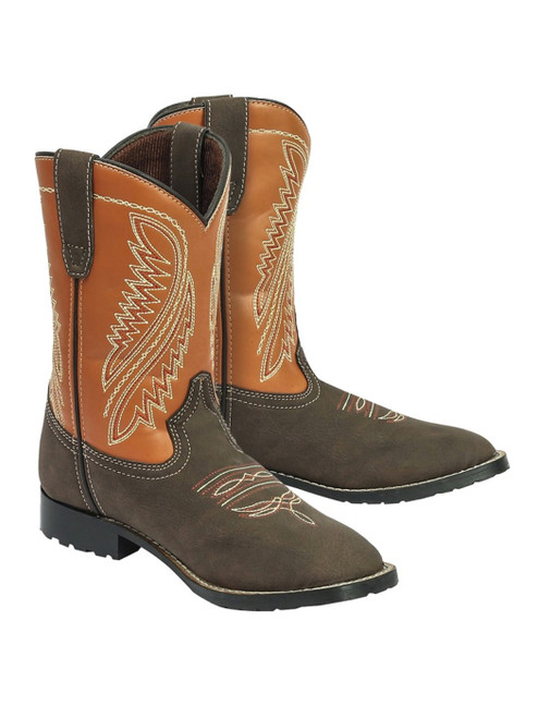 TuffRider Children's Big Bend Rounded Toe Western Boot- Mocha w/ Rust- 9C