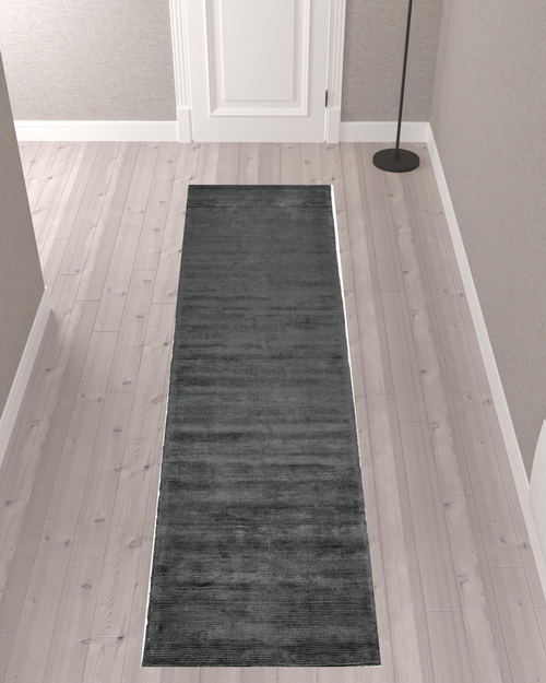 10' Gray And Black Hand Woven Runner Rug