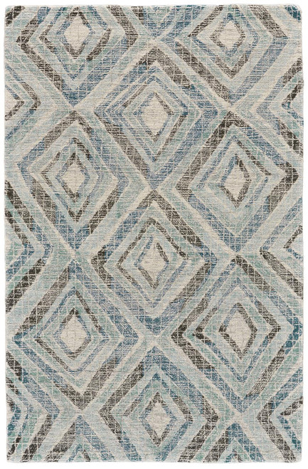 5' X 8' Blue Gray And Ivory Wool Geometric Tufted Handmade Area Rug