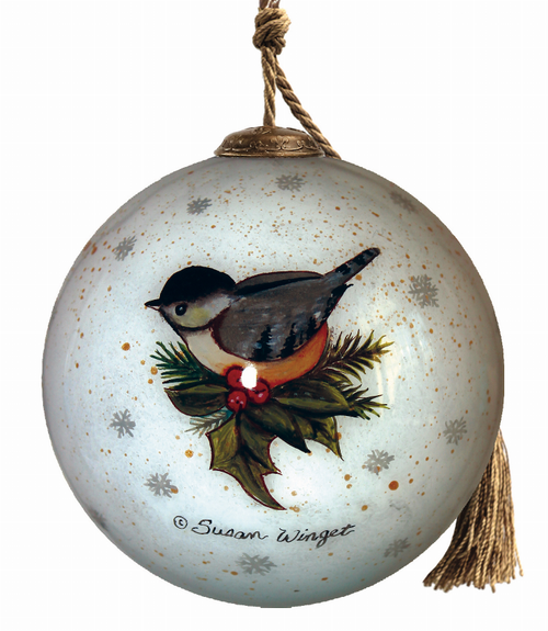 Winter Forest Snowman Wreath Hand Painted Glass Ornament