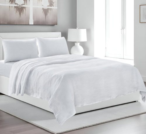 Four Piece White Linen Queen Sheet Set