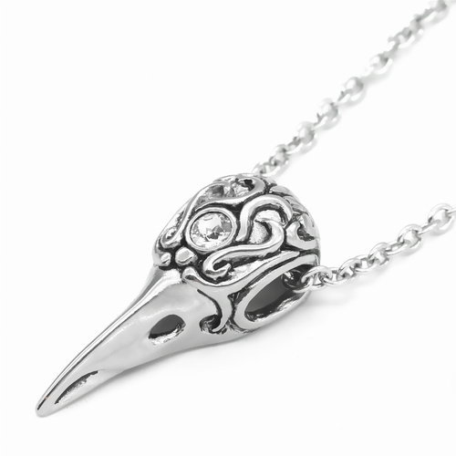 Raven Skull Necklace with white Swarovski Crystal