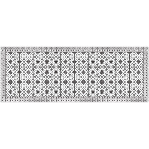 2' X 5' Dark Gray And White Tile Printed Vinyl Area Rug with UV Protection