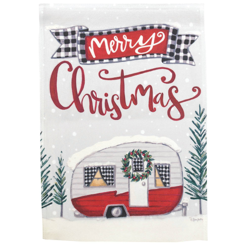 Merry Christmas Camper Garden Print Flag