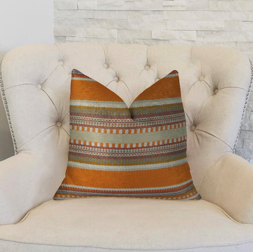 Plutus South Shore Amber Orange Olive and Cream Handmade Luxury Pillow