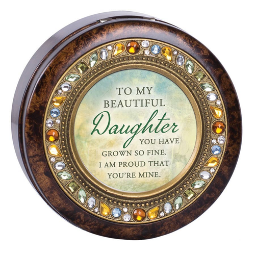 Daughter Round Amber Jeweled Music Box
