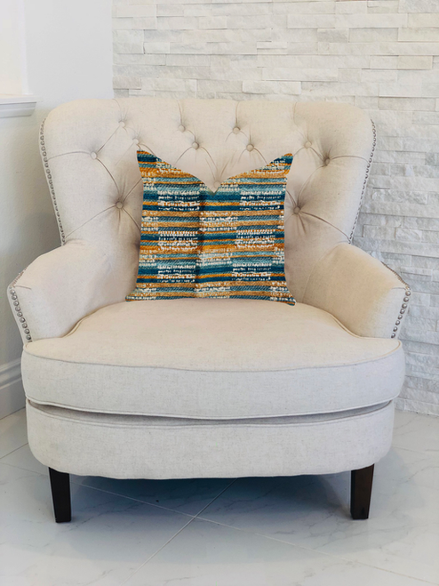Plutus Timber Blue and Beige Textured Luxury Throw Pillow