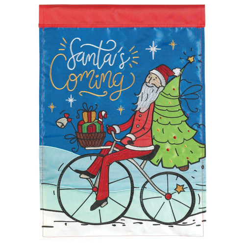 Santa On Bicycle Double Applique Garden Flag
