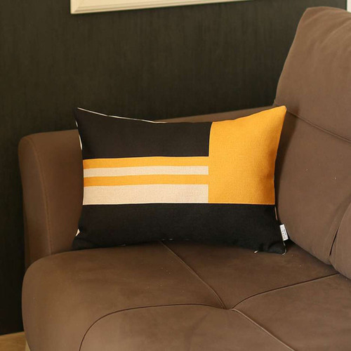 Homeroots Home Decor 12" x 20" Yellow Striped Zippered Handmade Polyester Lumbar Pillow Cover