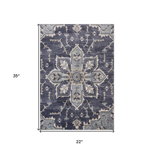 2' X 3' Purple and Ivory Floral Medallion Power Loom Area Rug