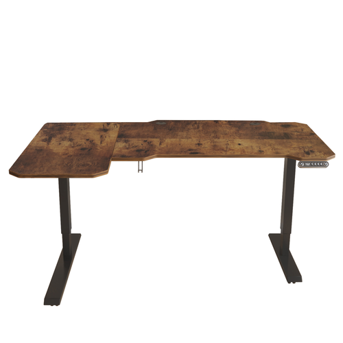 59" Adjustable Brown and Black L Shape Computer Desk