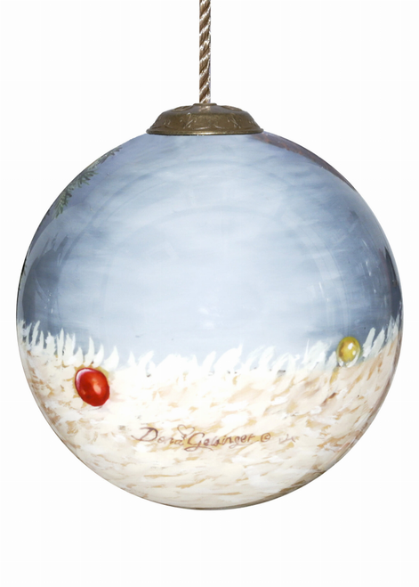 Christmas Puppy Hand Painted Glass Ornament