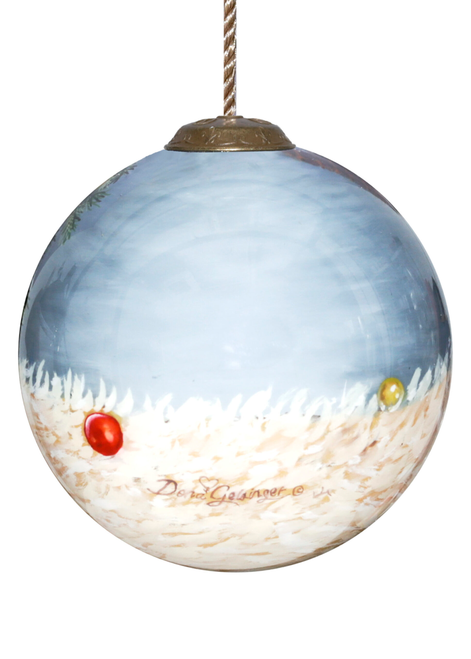 Christmas Puppy Hand Painted Glass Ornament